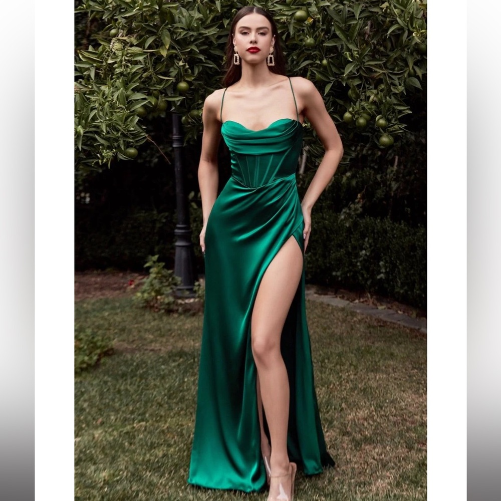 NWT Emerald Green Ladivine Cinderella Divine Satin Dress